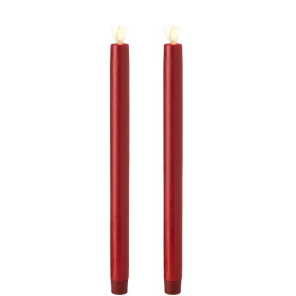 Liown Moving Flame 12" Taper Candle  Red Set of 2