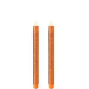 Liown Moving Flame 10" Taper Candle Orange Set of 2