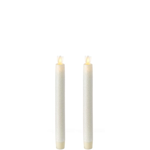 Liown Moving Flame 8" Taper Candle Pearl Set of 2